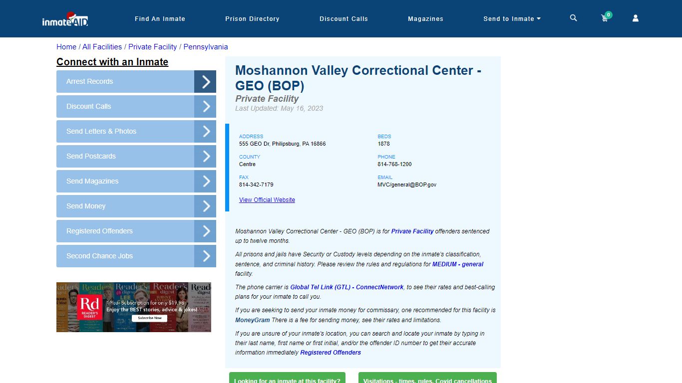 Moshannon Valley Correctional Center - GEO (BOP) - Inmate Search ...
