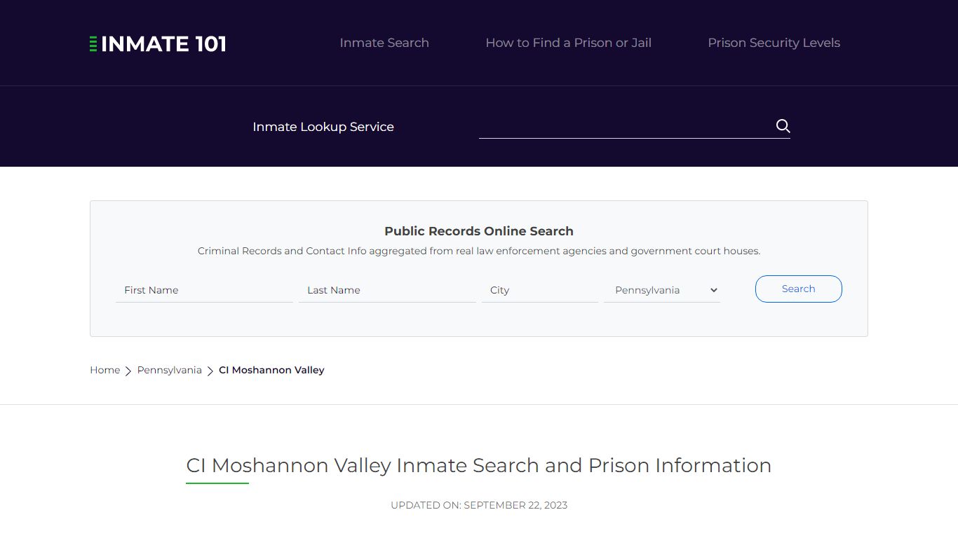 CI Moshannon Valley Inmate Search | Lookup | Roster