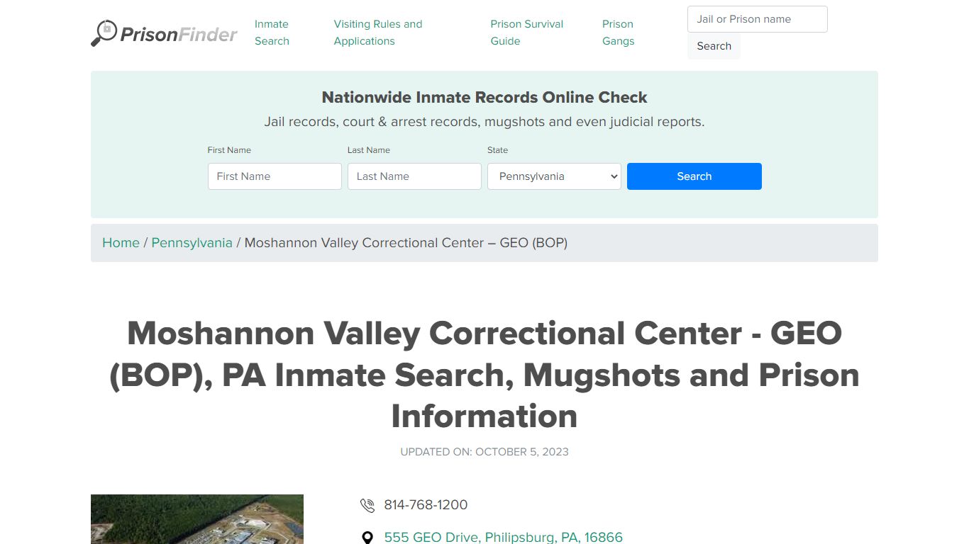 Moshannon Valley Correctional Center - GEO (BOP) Inmate Search ...