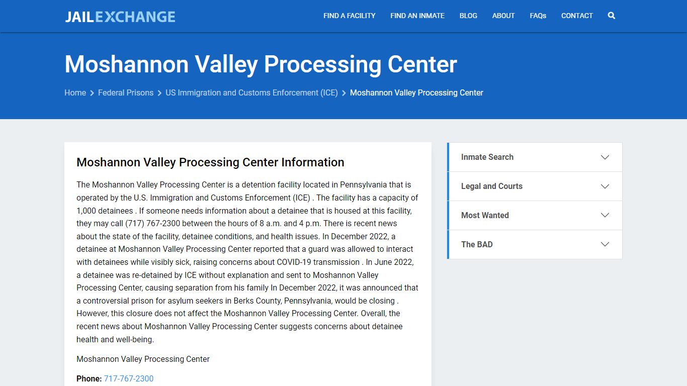 Federal Inmate Search - Moshannon Valley Processing Center - Jail Exchange