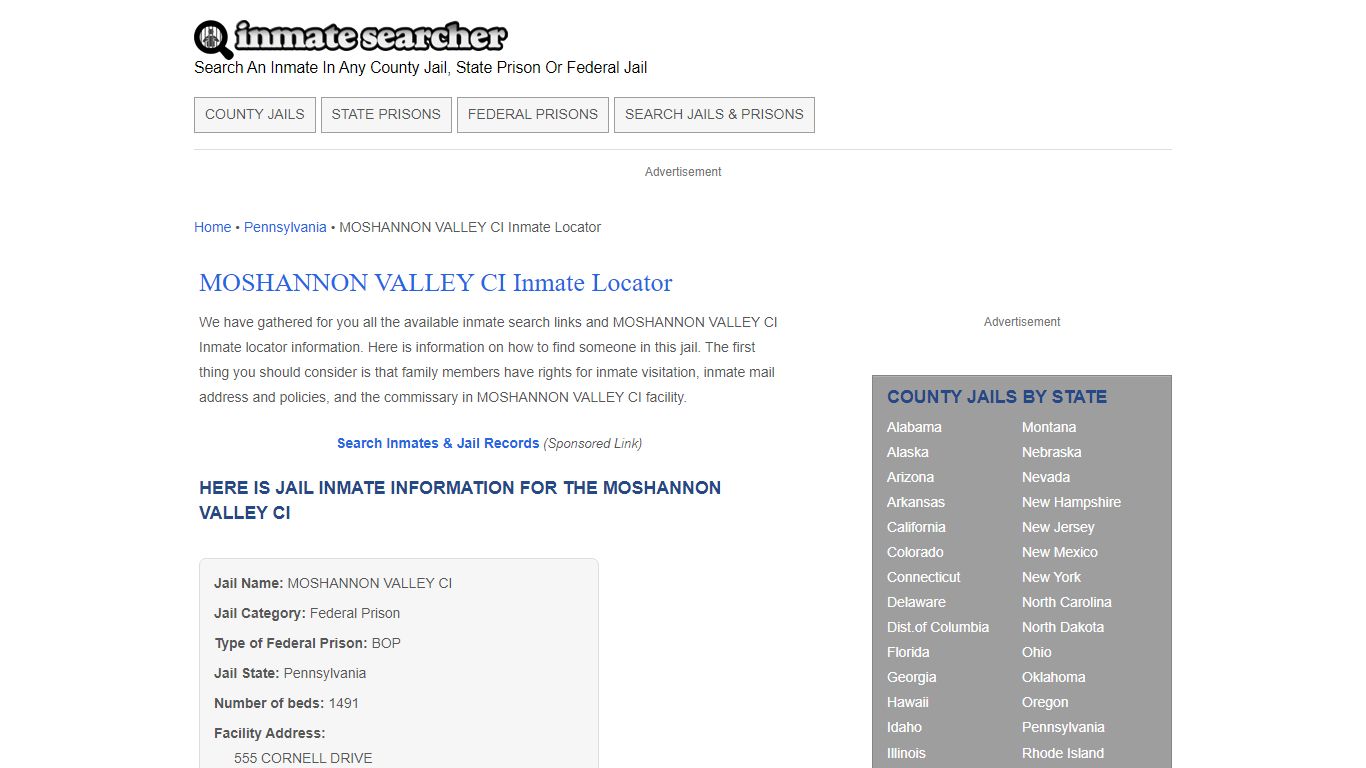 MOSHANNON VALLEY CI Inmate Locator - Inmate Searcher